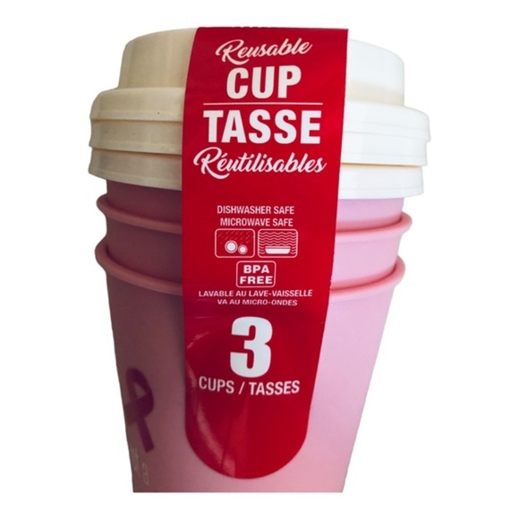 6pc pink Breast Cancer Awareness reusable lidded to-go microwaveable coffee cups - Picture 6 of 9